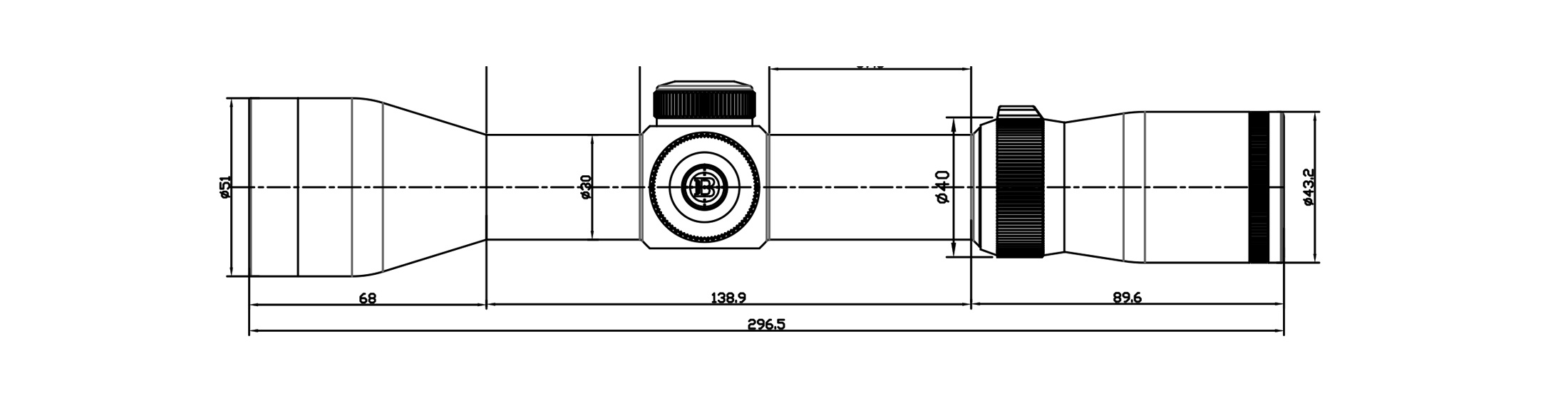 размеры Прицел оптический BRITE WA4X 1.5-6X44 IR